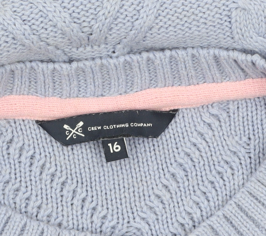 Crew Clothing Women Blue Cable-Knit Wool Blend Jumper Size 16
