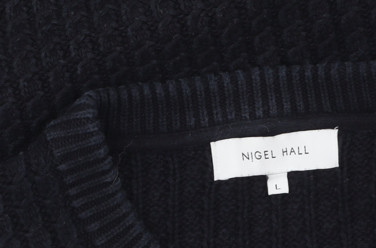 Nigel Hall Men's Black Cotton Cable Knit Jumper L