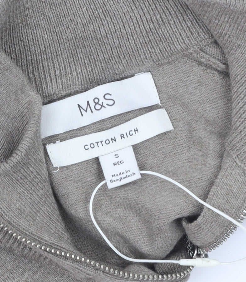 Marks & Spencer Men's Beige Cotton 1/2 Zip Jumper Size S Regular