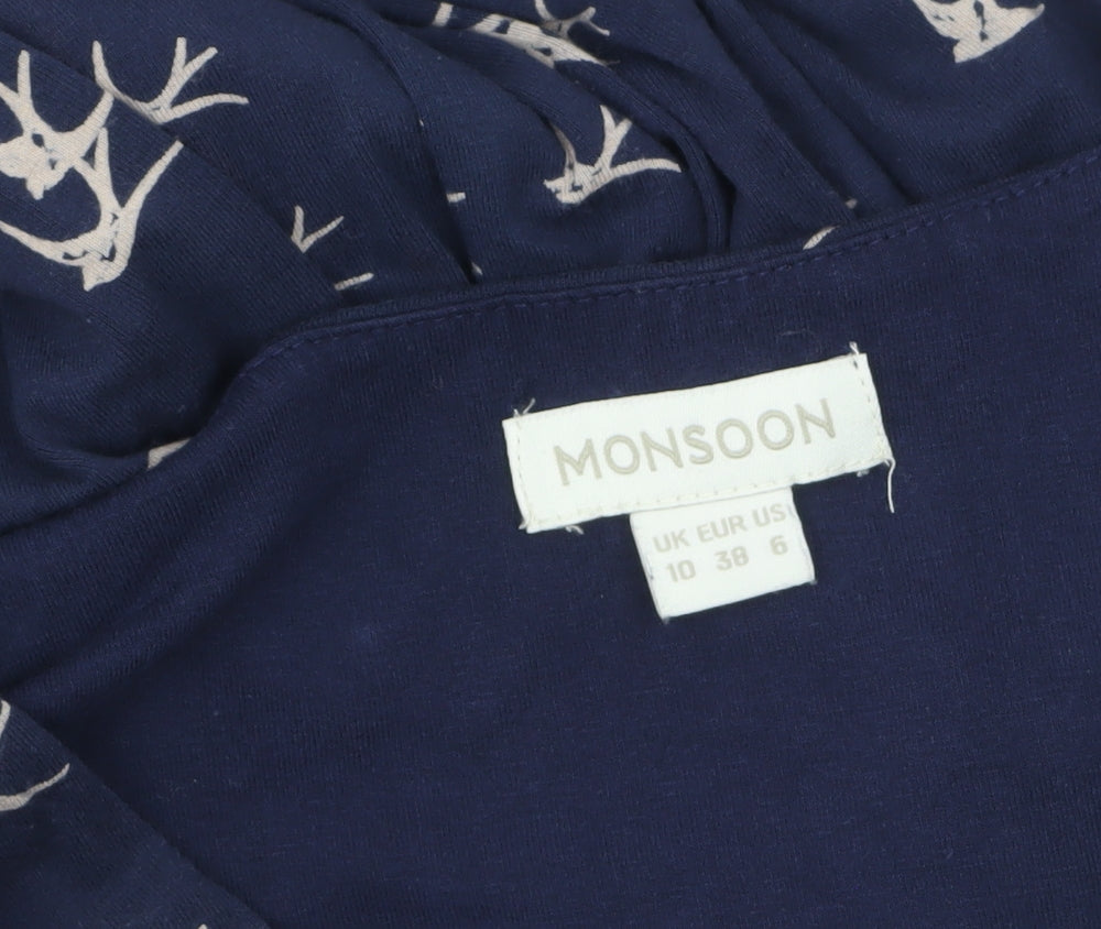 Monsoon Women’s Blue Bird Print Wrap Dress Size 10
