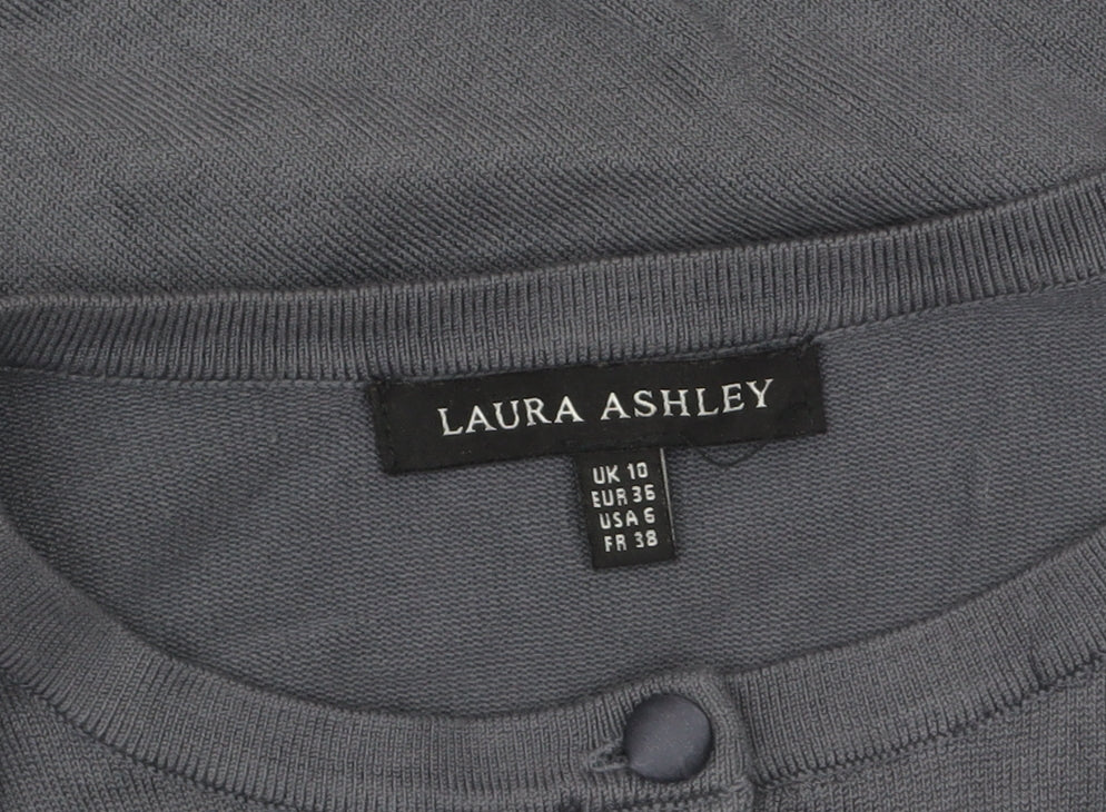 Laura Ashley Women's Grey Cardigan Size 10 Crew Neck Knit Jumper