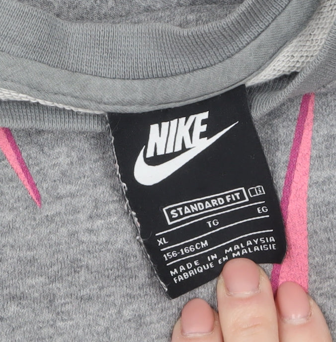 Nike Girls Grey Pink Logo Pullover Sweatshirt XL 14-15 Years