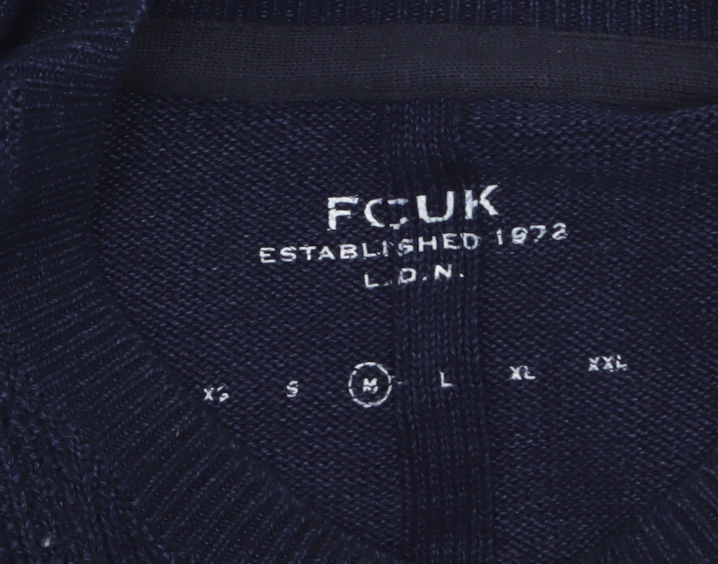 FCUK Men's Blue Cotton Knit Crew Neck Pullover Jumper Size M