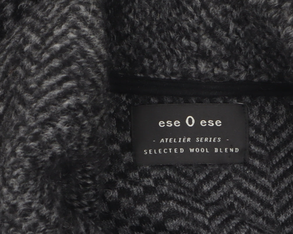 Ese O Ese Women Grey Wool Blend Open Cardigan Size M Long Sleeve Herringbone