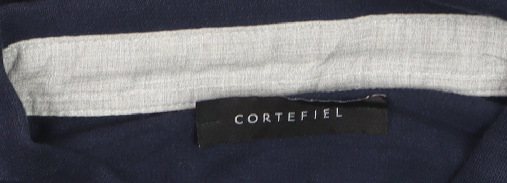 Cortefiel Men's Blue Long Sleeve Cotton Polo Shirt Size L
