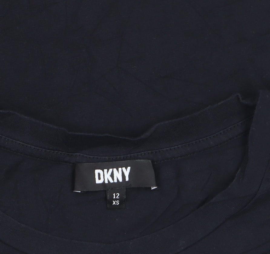 DKNY Women's Black XS Basic Cotton Blend Embroidered T-Shirt