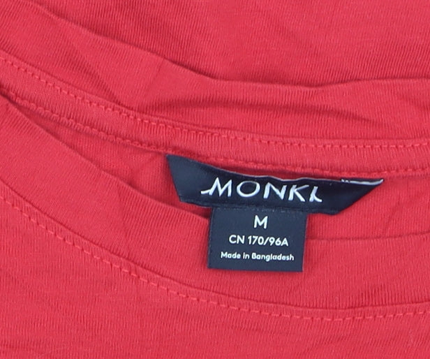 Monki Womens Red Cropped T-Shirt Medium Cotton Crew Neck Casual
