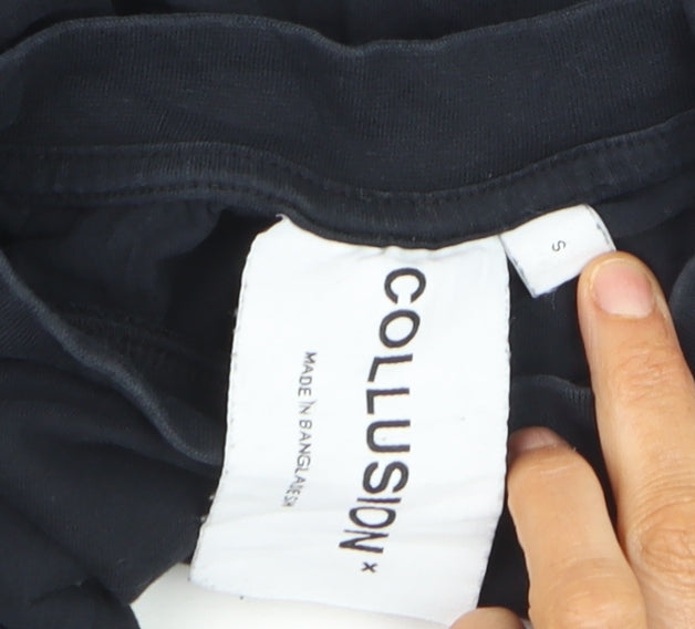 Collusion Men's Black Cotton Crew Neck Short Sleeve T-Shirt S