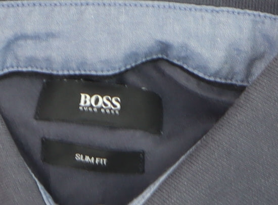 BOSS Mens Blue Slim Fit Cotton Polo Shirt M Short Sleeve Collared