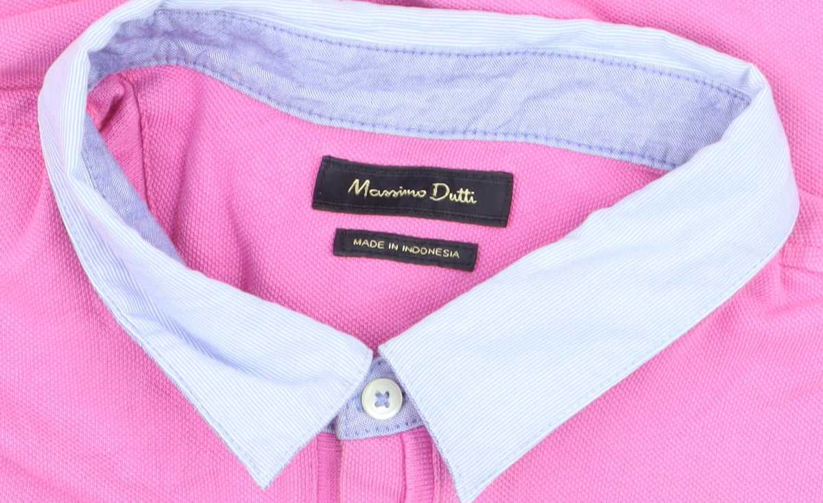 Massimo Dutti Men's Pink Cotton Polo Shirt XL Collared