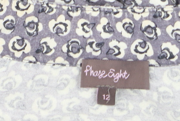 Phase Eight Women's Grey Floral Long Sleeve Tunic Blouse Size 12
