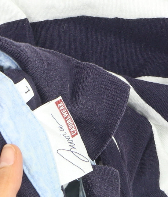 Jessica Men’s Blue White Striped 100% Cotton Polo Shirt Size L