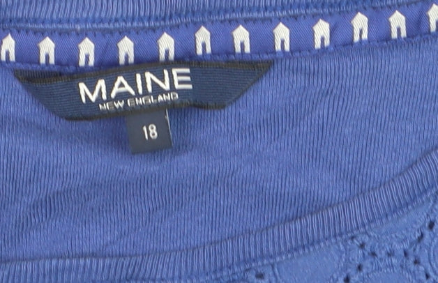 Maine New England Women's Blue Cotton Short Sleeve Eyelet T-Shirt Size 18