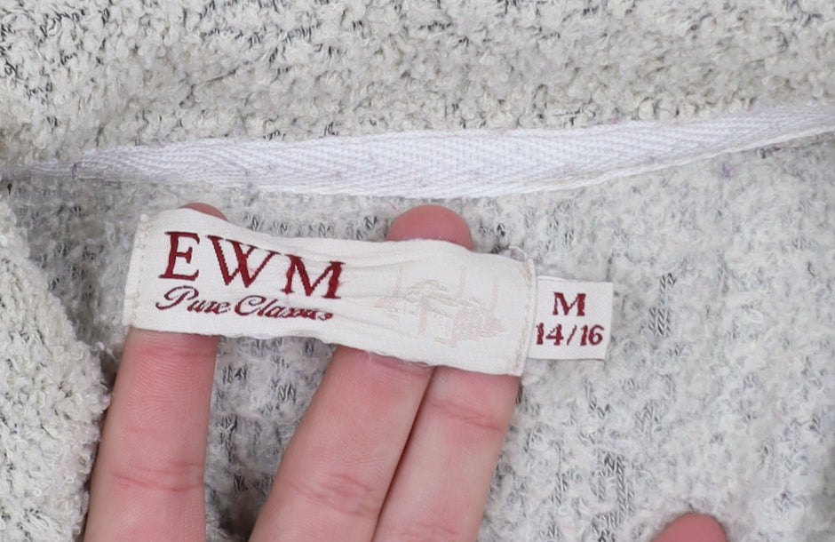 EWM Womens Beige Fleece Mid-Length Button Jacket Size 14
