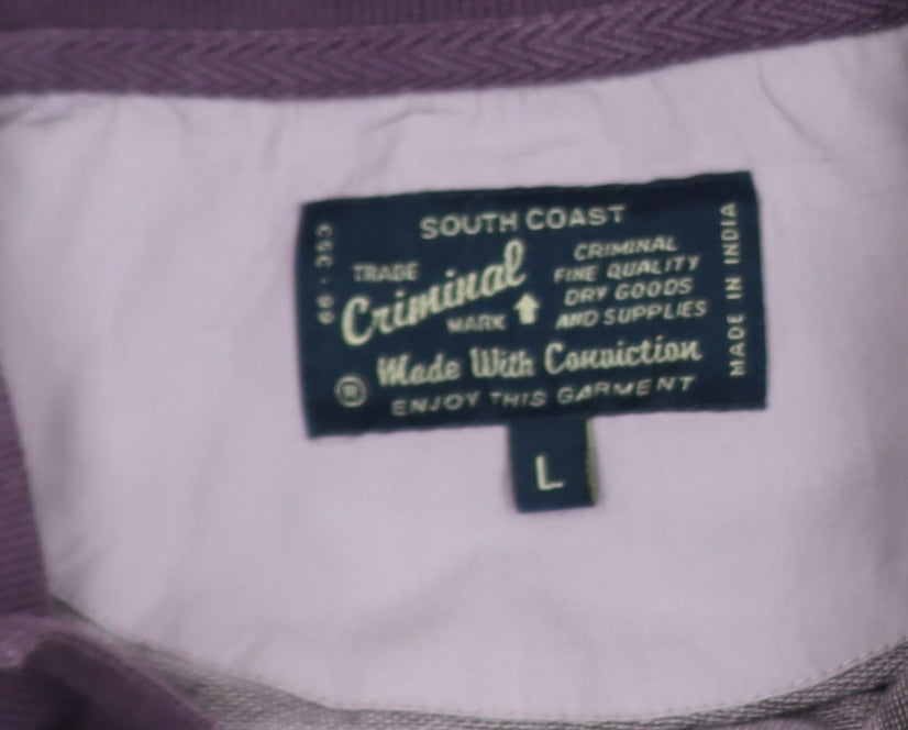 Criminal South Coast Men's Purple Striped Cotton Polo Shirt L