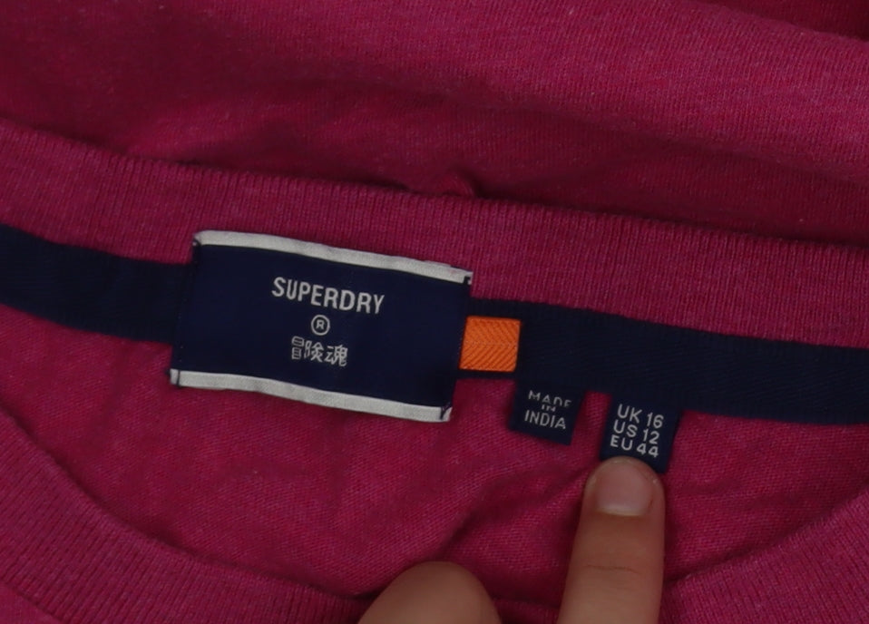 Superdry Women's Pink Cotton Crew Neck Short Sleeve T-Shirt UK 16