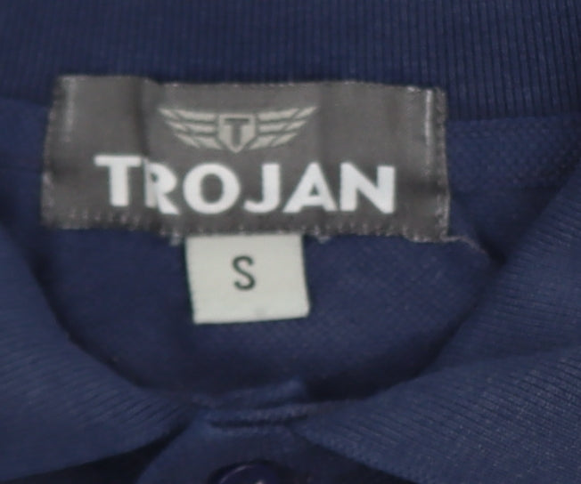 Trojan Men Navy Blue Small Short Sleeve Cotton Polo Shirt