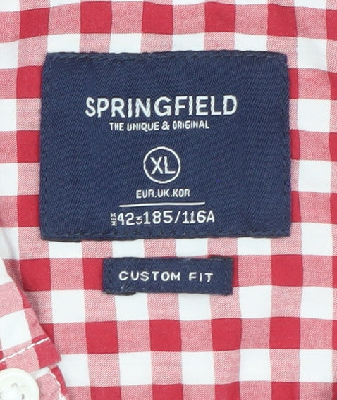 Springfield Men’s Red Check Button-Down Long Sleeve Cotton Shirt XL
