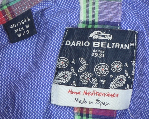 Dario Beltran Men's Multicoloured Plaid Button-Down Short Sleeve Cotton Shirt M
