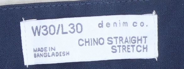 Denim Co Men's Beige Chino Straight Stretch Trousers W30 L30