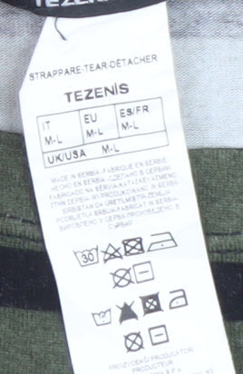 Tezenis Women's Green Striped Bodysuit Top M-L Long Sleeve Boat Neck