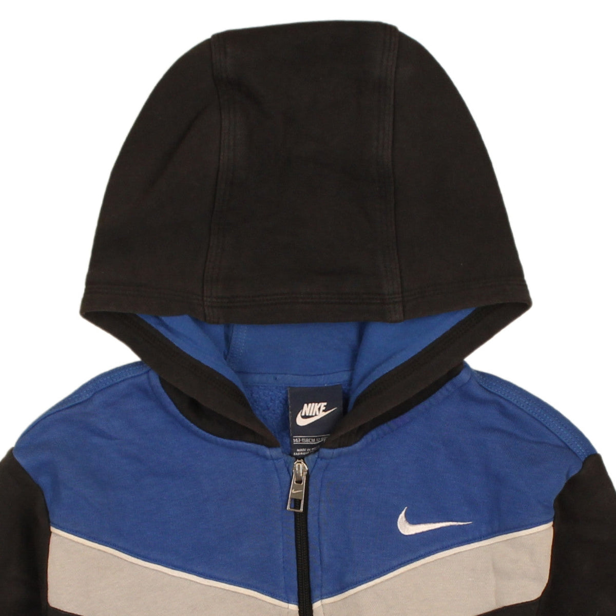 Nike Boys Black Blue Full Zip Hoodie Size 12-13 Years L Logo Design