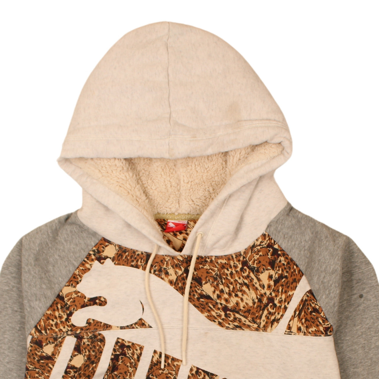 Puma Women Beige Grey Hooded Pullover Hoodie Size 14 L Lined Logo Print