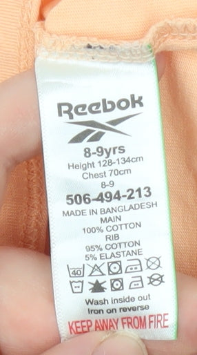 Reebok Girls Orange 8-9 Years Basic Crew Neck Cotton T-Shirt