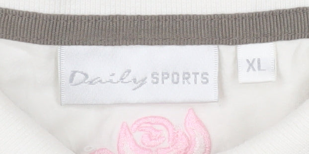 Daily Sports Women's Beige Striped Floral Sleeveless Polo Shirt XL