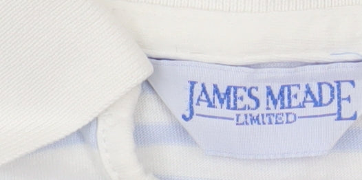 James Meade Women Blue White Striped Cotton Polo Shirt M