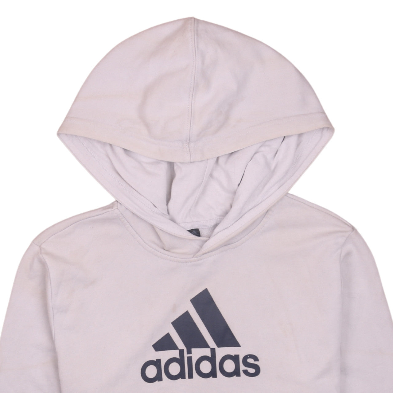 Adidas Boys Beige Blue Pullover Hoodie Logo Print Size 13-14 Years
