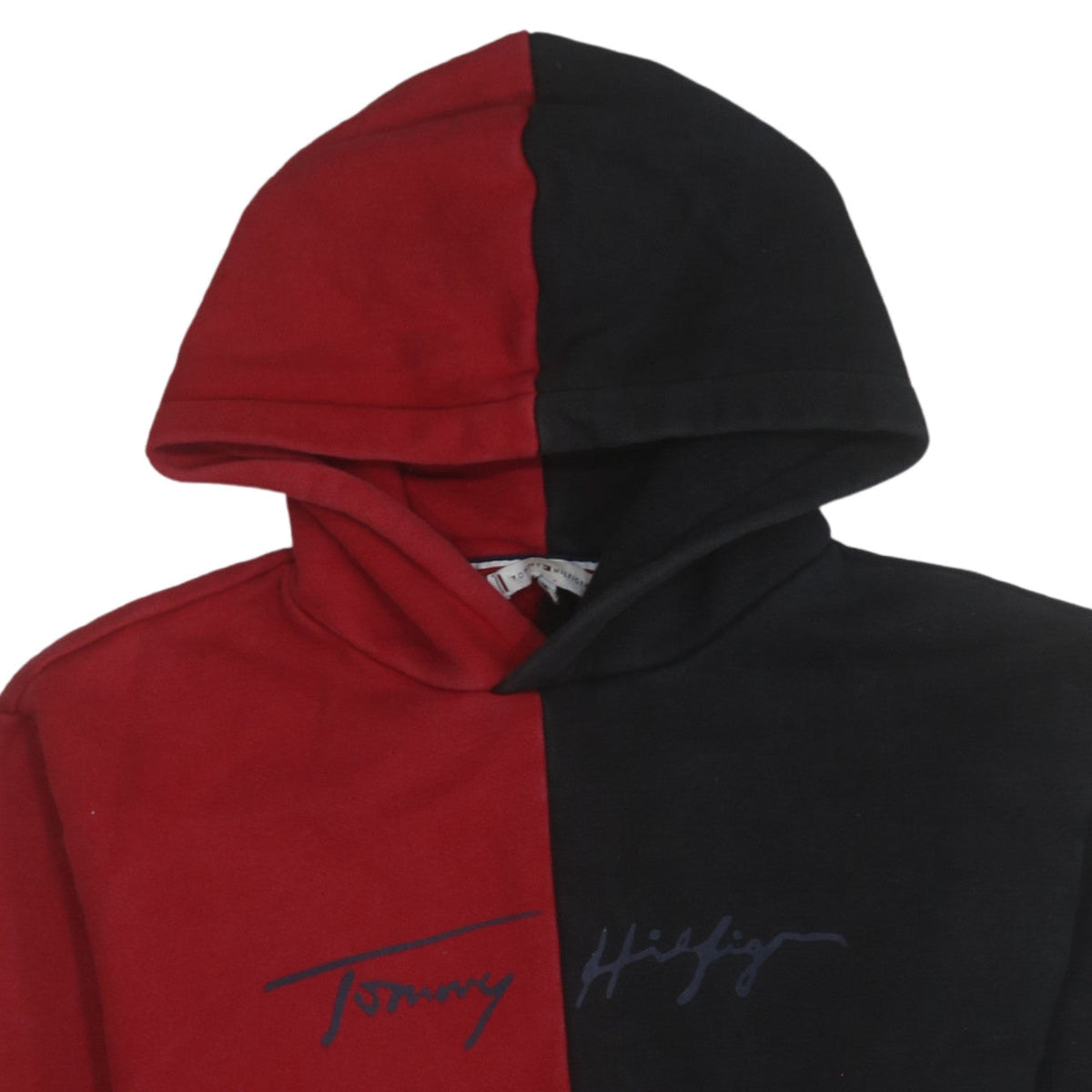 Tommy Hilfiger Men’s Red & Black Colour Block Pullover Hoodie Medium
