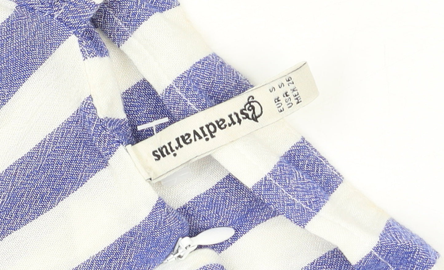 Stradivarius Women Blue White Striped Viscose Wide-Leg Jumpsuit Size 8