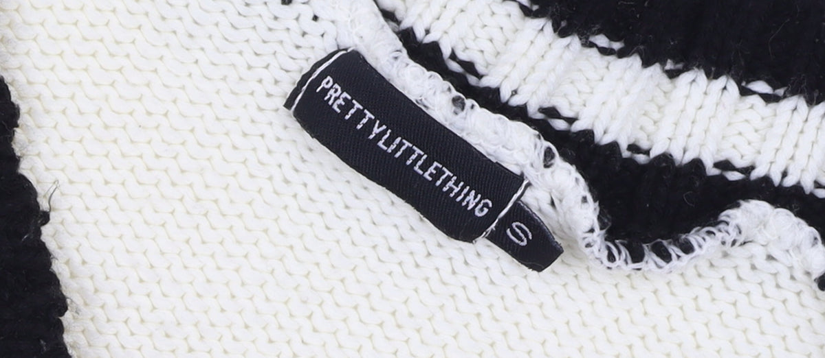 PRETTYLITTLETHING Women Ivory V-Neck Knit Jumper Size S