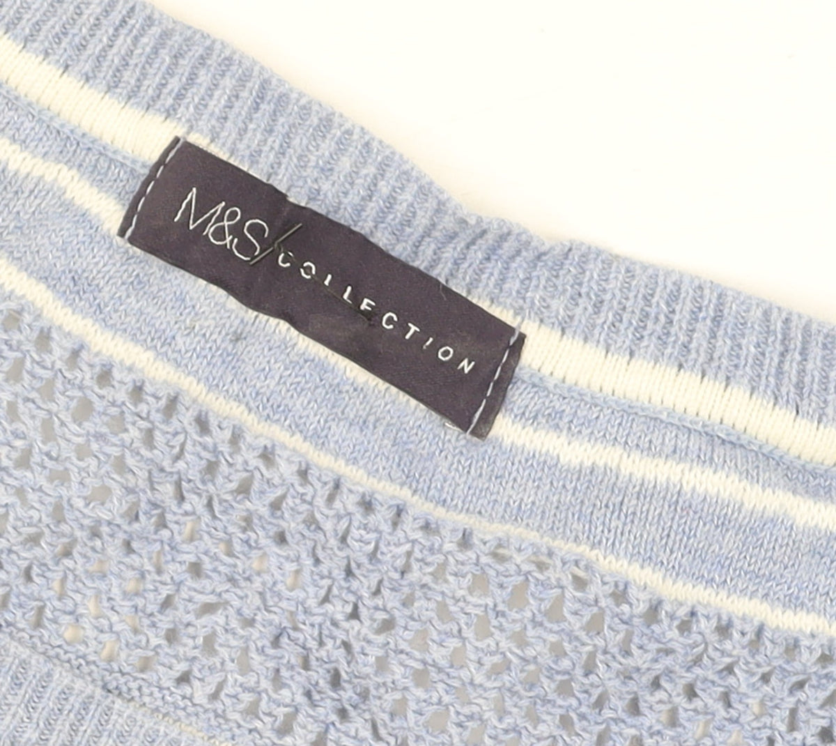 Marks & Spencer Women Blue Striped Cotton Open-Knit Jumper Size 16
