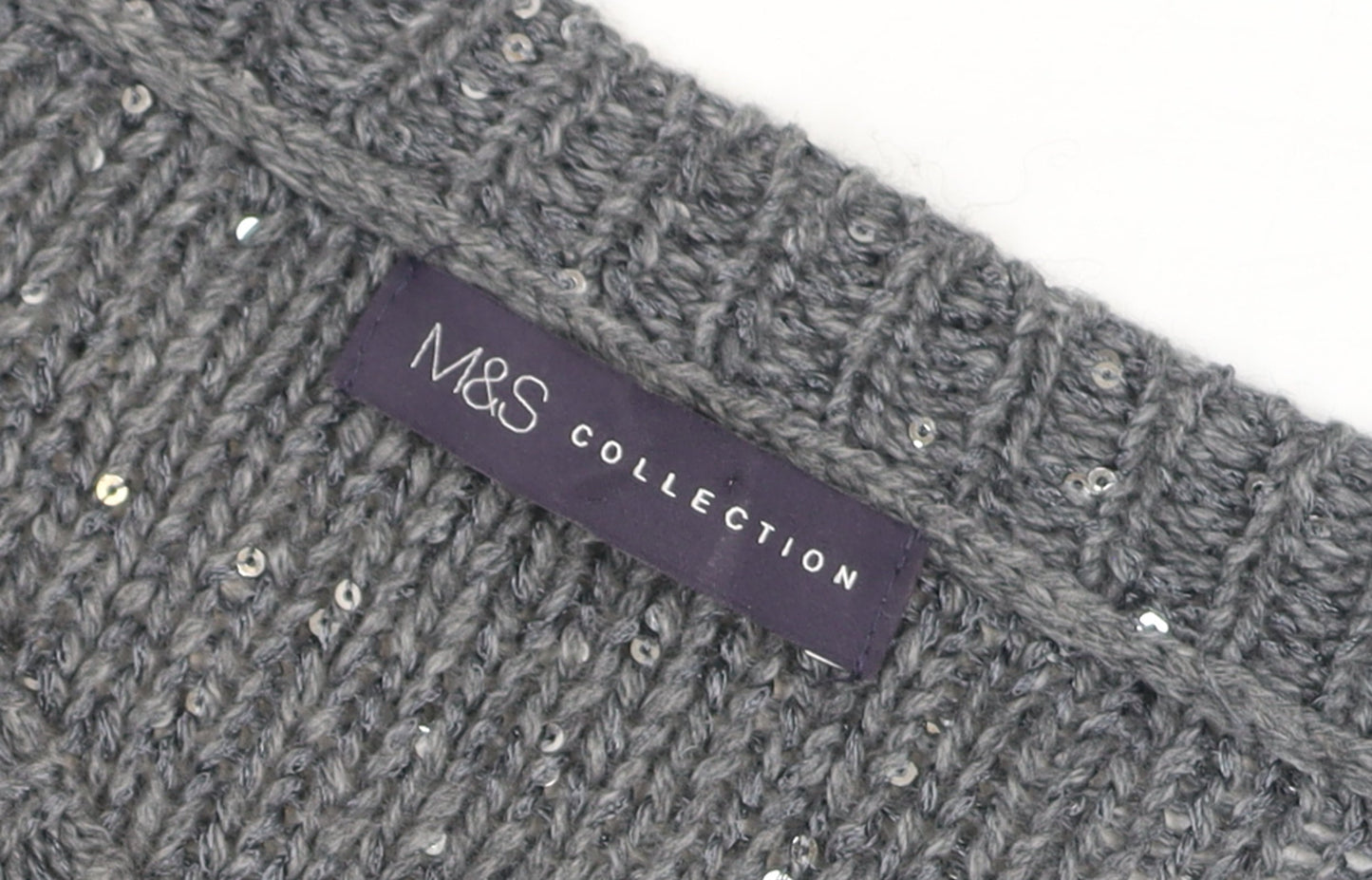 Marks & Spencer Women’s Grey Sequin Cable-Knit Jumper Size 16