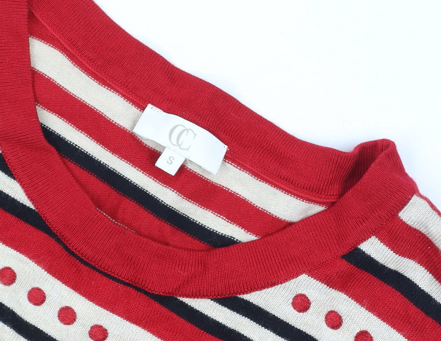 Country Casuals Women's Red Striped Crew Neck Long Sleeve Pullover Jumper Size S