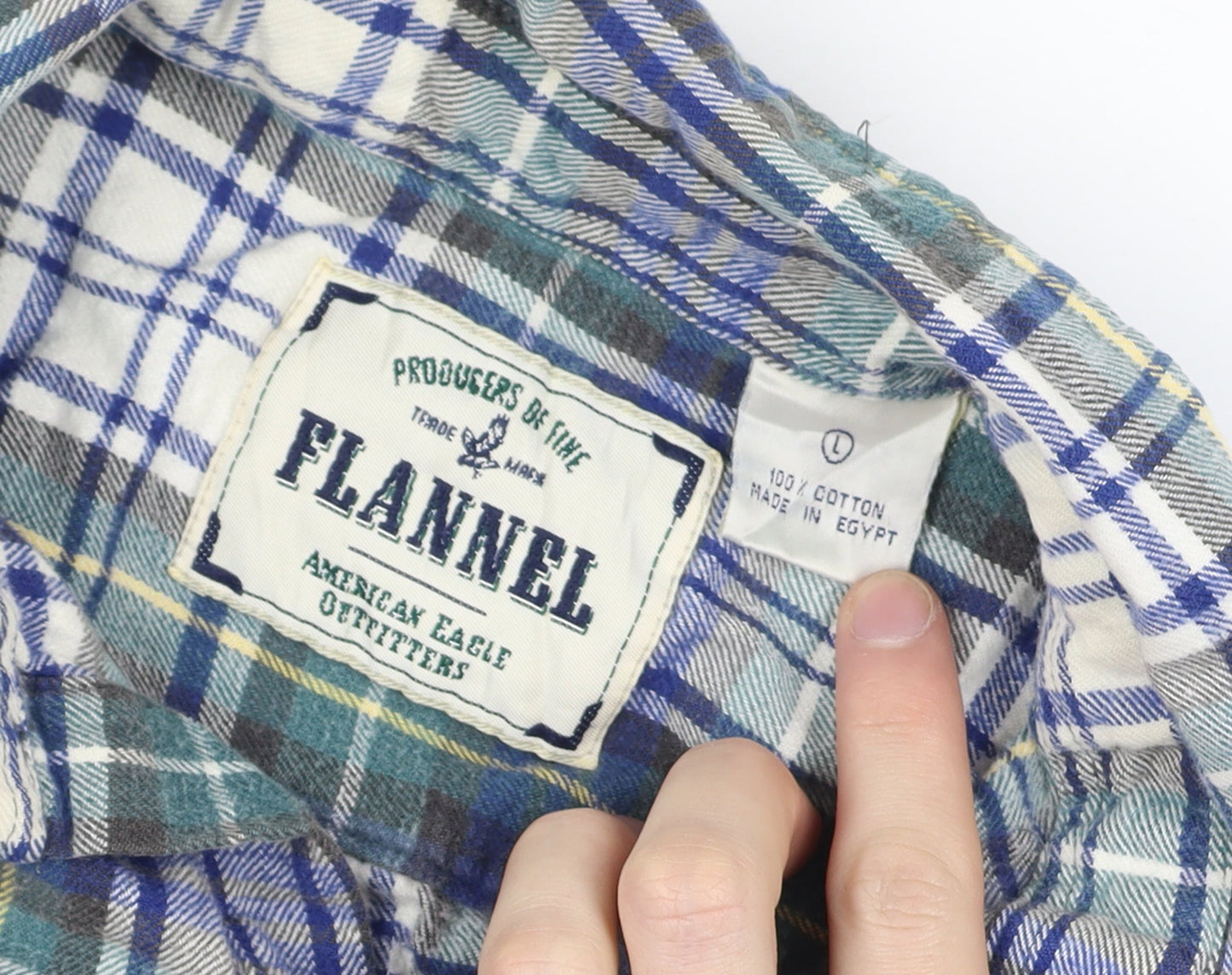 American Eagle Men’s Blue Plaid Flannel Button-Up Shirt L