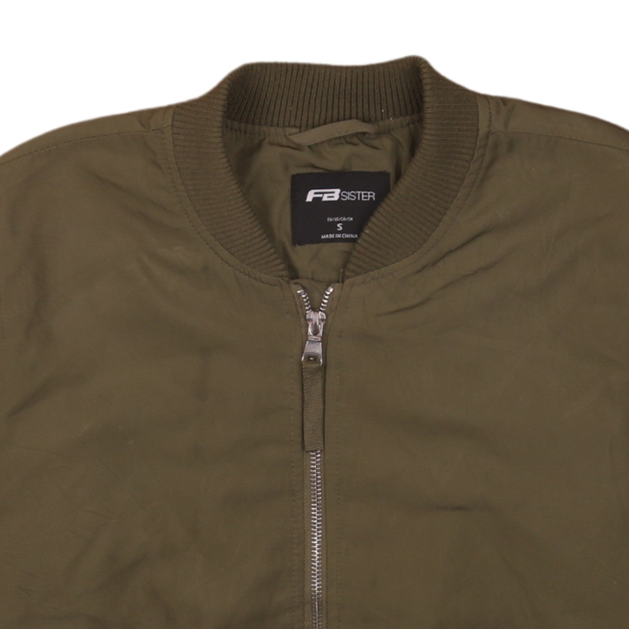 FB Sister Women's Green Bomber Jacket Size S Casual Zip Short