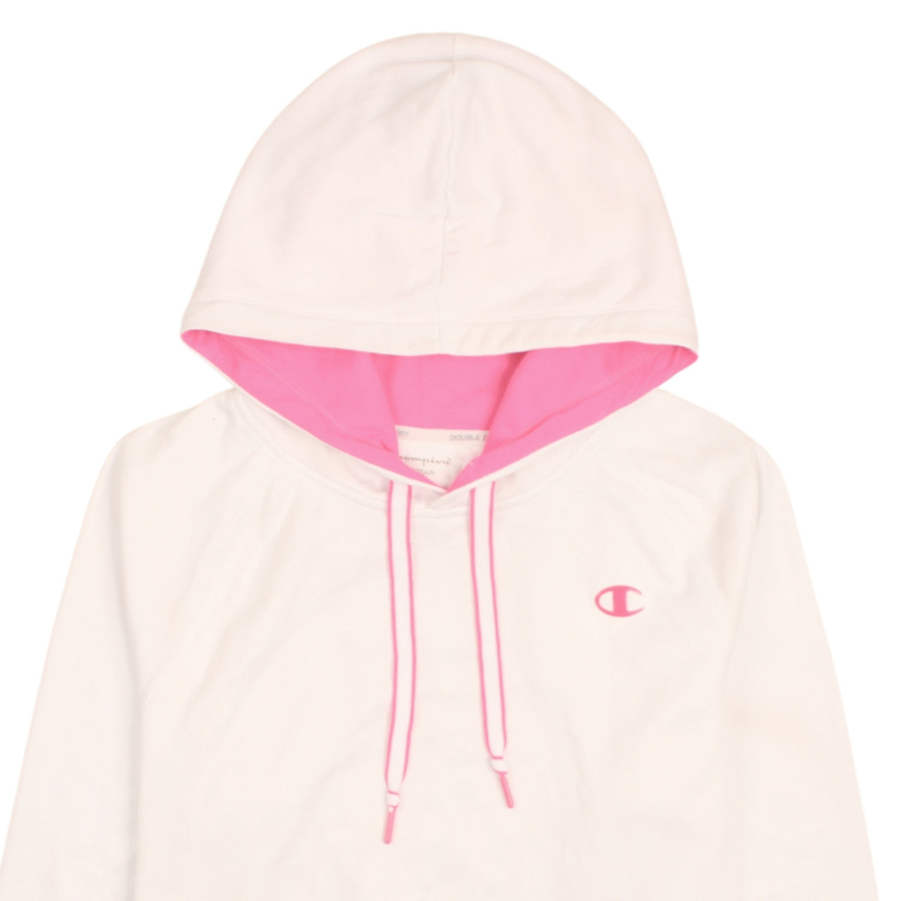 Champion Women White Pink L Pullover Hoodie Double Dry Powertrain