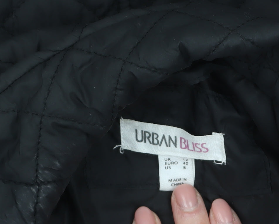 Urban Bliss Women Black Long Quilted Belted Coat UK 12