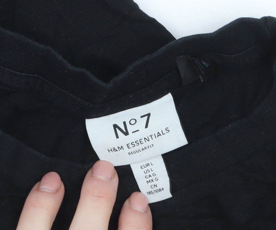 H&M Men's Black Cotton Crew Neck Regular Fit T-Shirt Size L