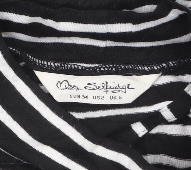 Miss Selfridge Women Black Striped Cold Shoulder Shift Dress Size 6