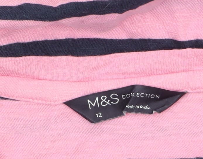 Marks and Spencer Women’s Pink Striped Cotton T-Shirt Size 12