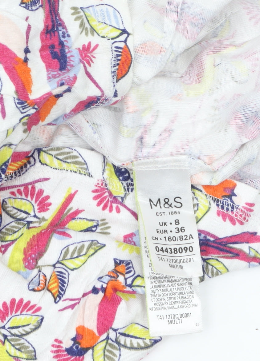 Marks & Spencer Women’s Multicoloured Bird Print Cotton T-Shirt Size 8