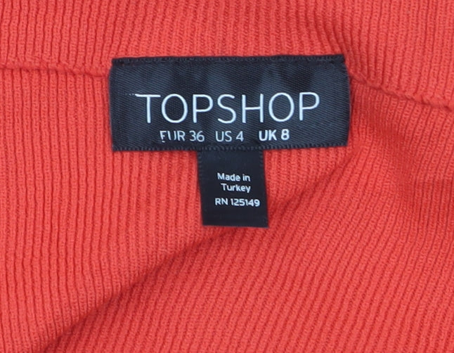 Topshop Women’s Red Off Shoulder Cropped Long Sleeve Top Size 8