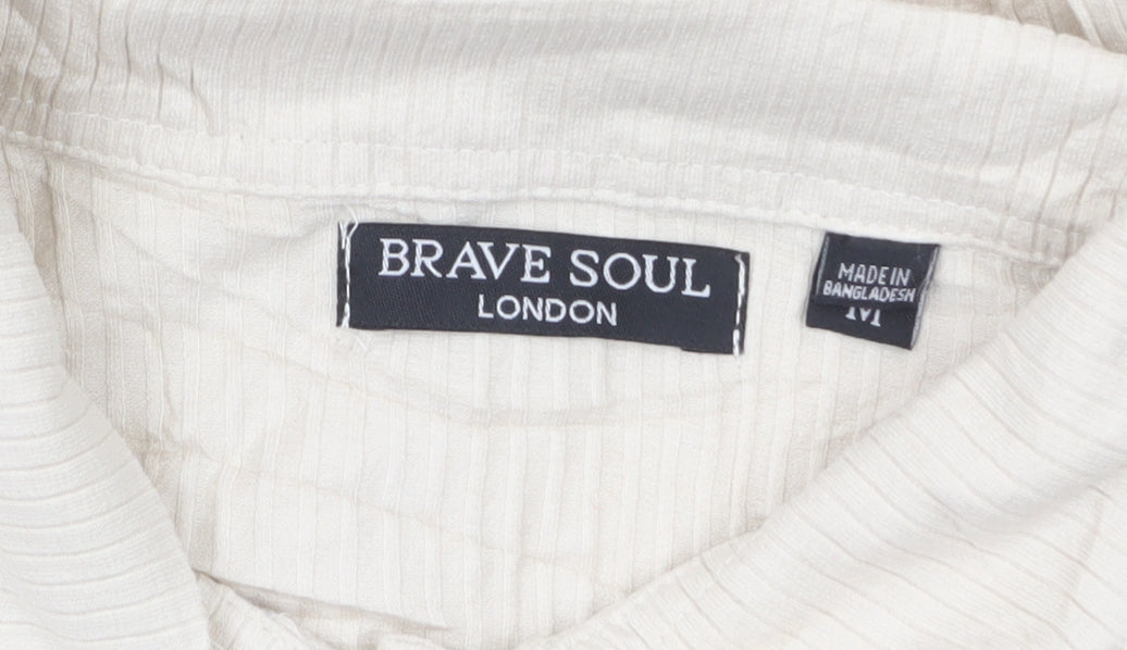 Brave Soul Women’s Beige Long Sleeve Button-Up Cotton Shirt Size L