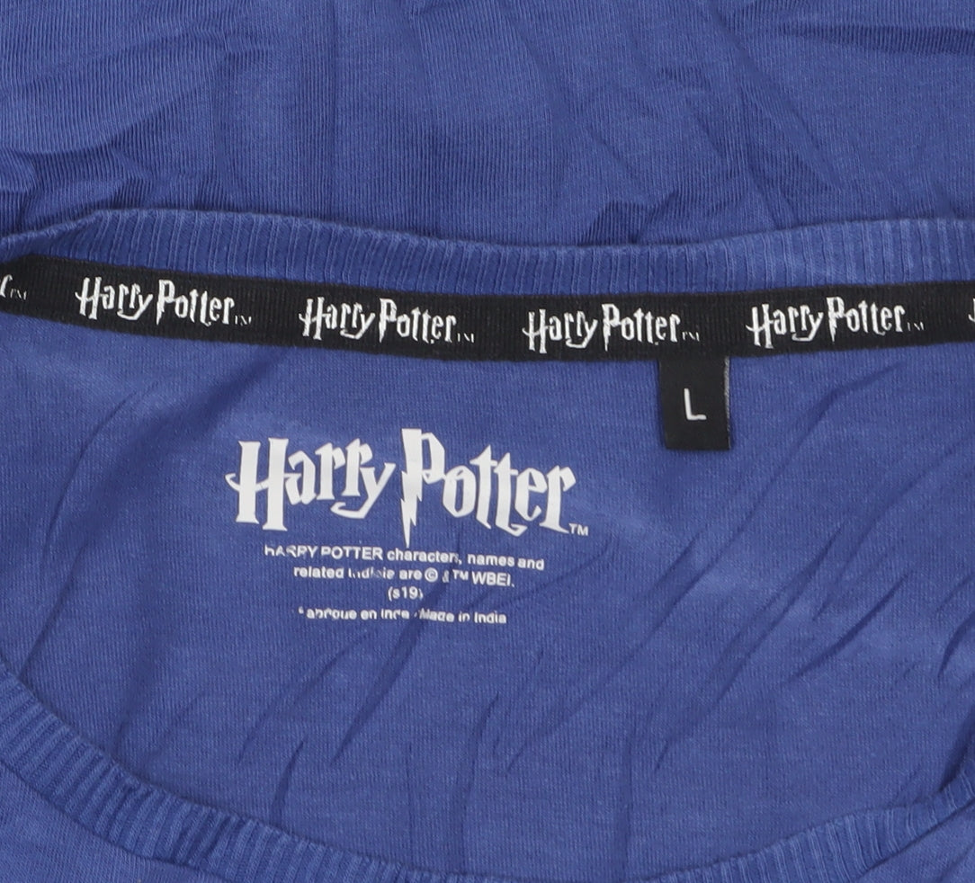 Harry Potter Women Blue Ravenclaw Sequin Cotton T-Shirt L