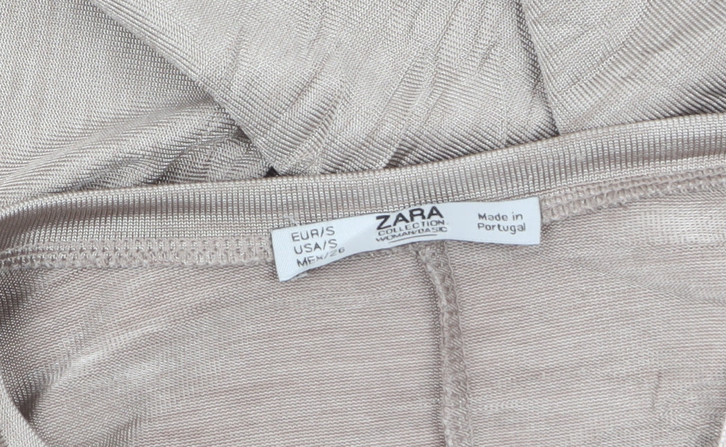 Zara Women Beige Basic Short Sleeve Relaxed Fit T-Shirt Size S