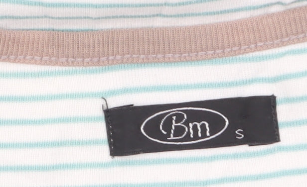 Bonmarché Women's White Striped Embroidered T-Shirt Size S Casual Lightweight